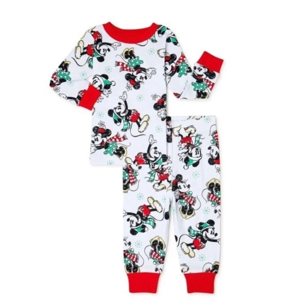 MICKEY MOUSE HOLIDAY PAJAMA SET - WHITE MULTI SIZES (NEW WITH TAGS) A11